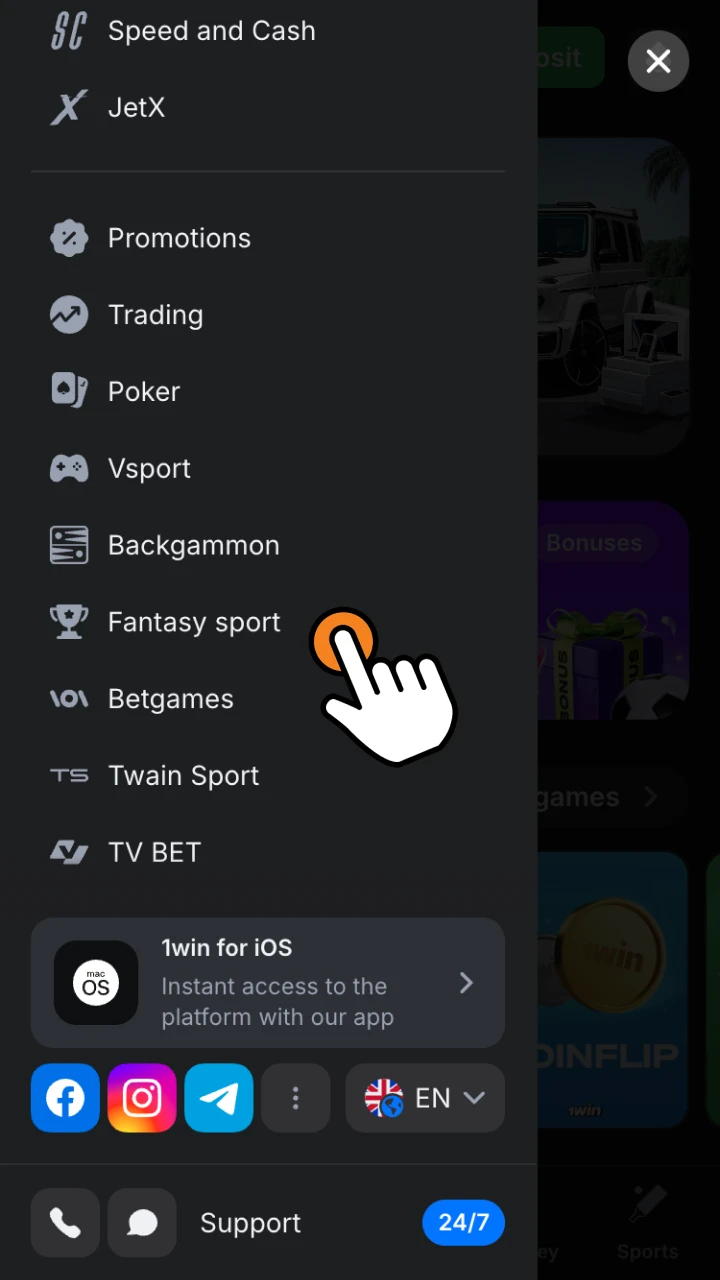 Select your preferred kind of fantasy sport at 1Win.