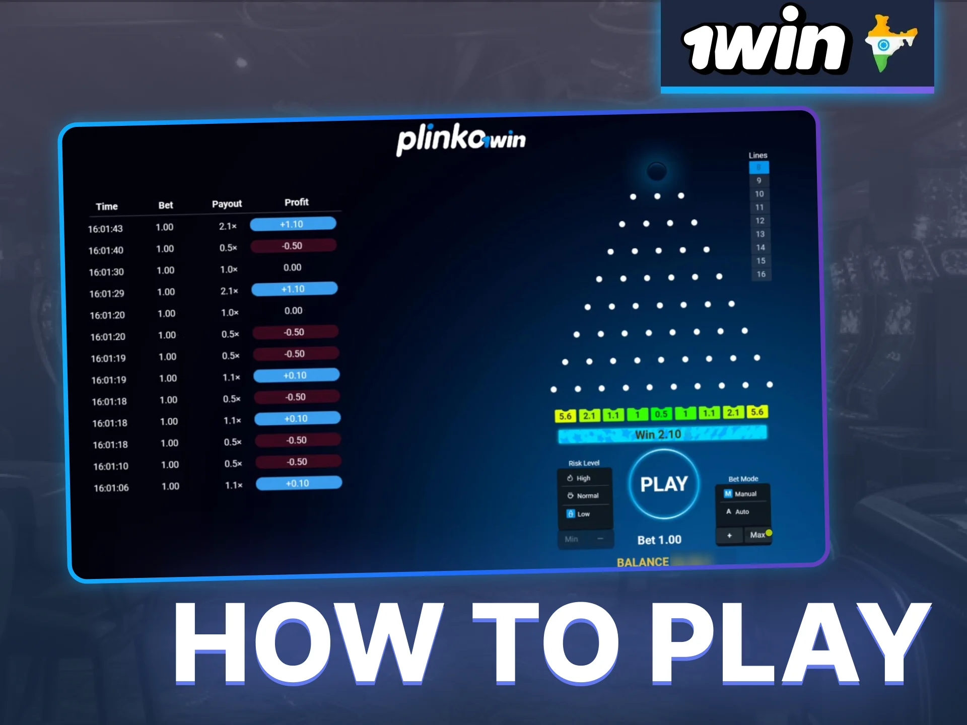 Register at 1win and make a deposit to start enjoying Plinko.