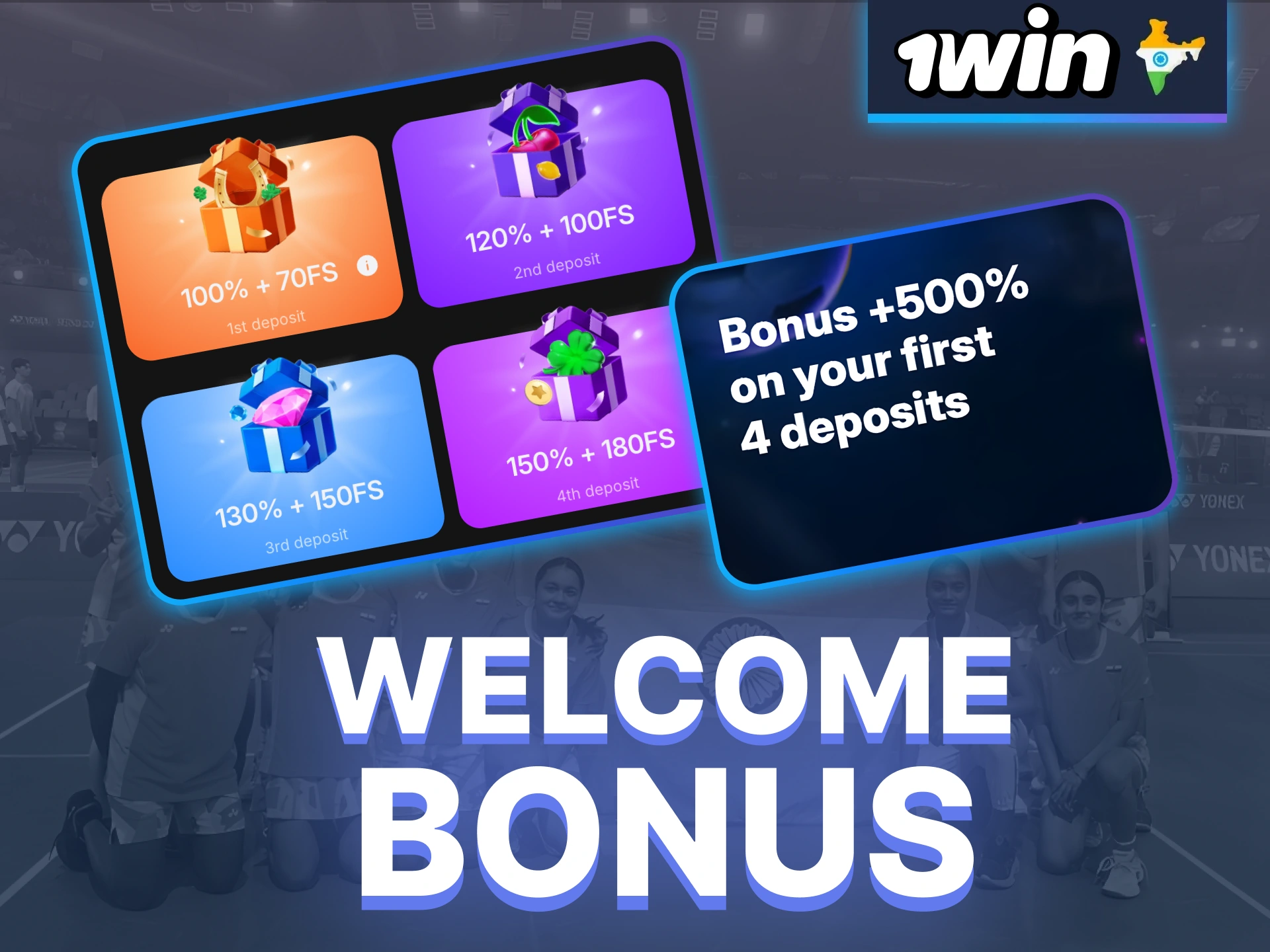 Start badminton bets on 1Win and increase your balance with a generous multi deposit bonus.
